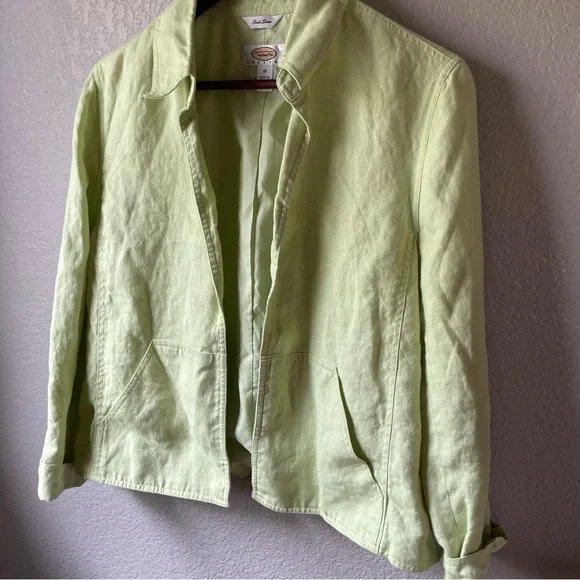 Talbots Petites Vintage Irish Linen Open Blazer Jacket 16P Minimal Office Career - Picture 4 of 8